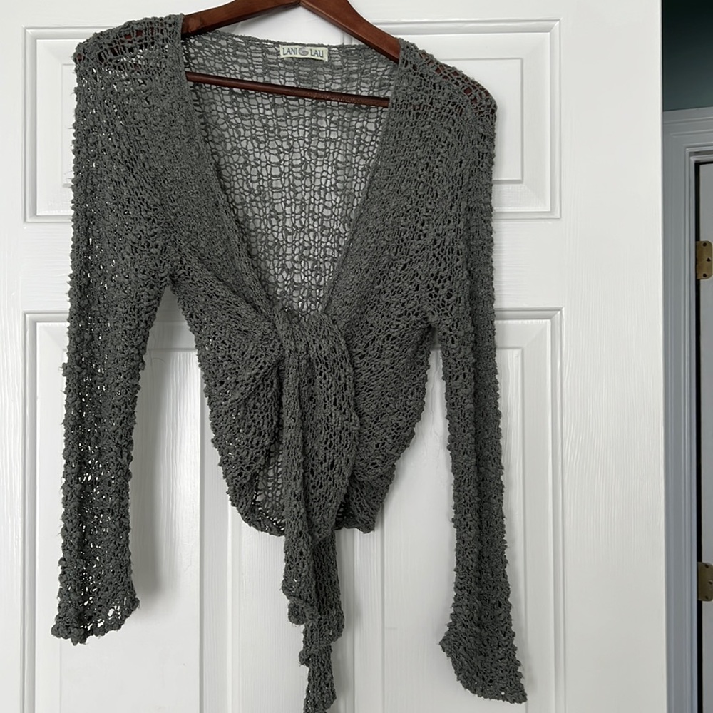 Lani Lau gray crocheted shrug